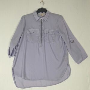 Michael Kors Half Zip Women's‎ Lavender Roll sleeve Blouse Pockets Size L Used